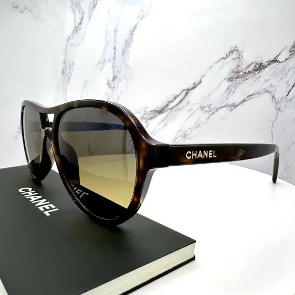 New CHANEL Sunglasses Brown Havana Polarized Lens Pilot Aviator - Picture 8 of 16